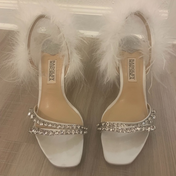 Badgley Mischka Shoes - Badgley Mischka Harley Feather-Trim Embellished Sandals